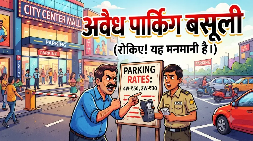 उपभोक्ता फोरम के आदेश के बादभी मालो में वसूल रहे पार्किंग शुल्क